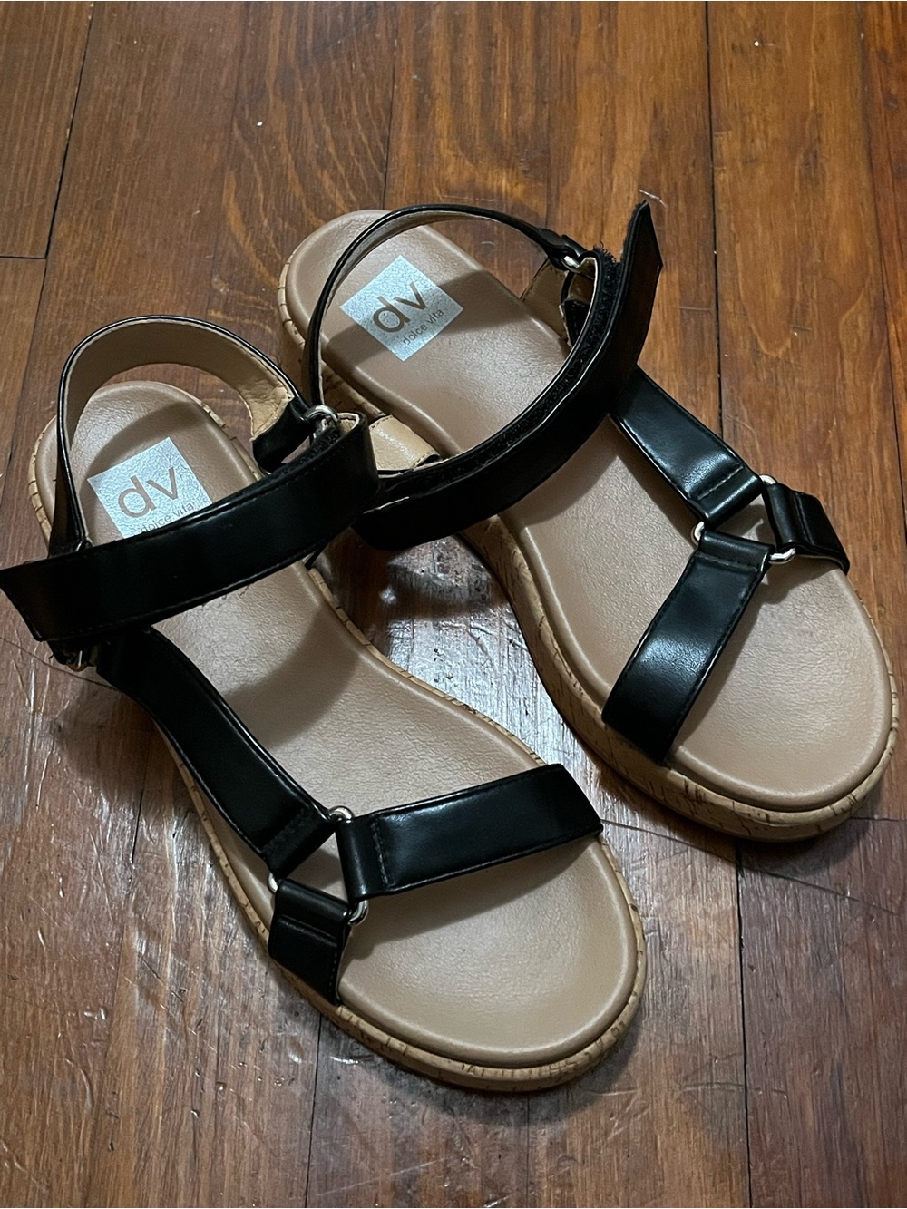 DV by Dolce Vita Black Strappy Cork Platform Sandals 7.5